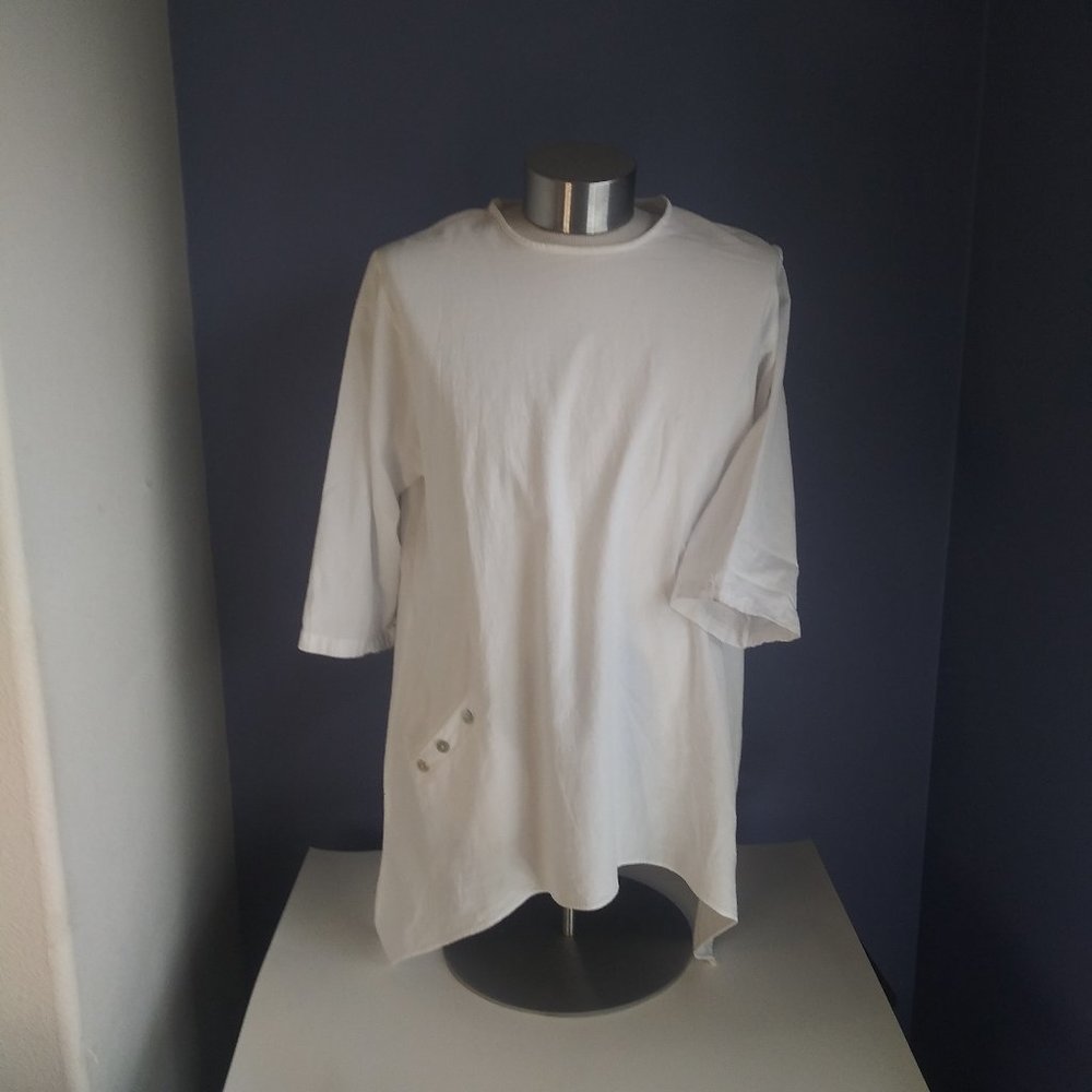 Giocam !00% Peruvian Cotton Lagenlook Tunic Single Slash Shell Buttons Pocket  S